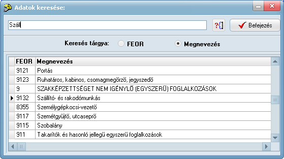 FEOR 03 - 08 ford�t�kulcs adatok sz�r�se