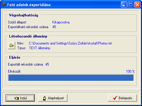 Fot�T�r - Fot� adatok export�l�sa