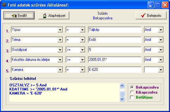 Fot�T�r - Fot� adatok sz�r�se