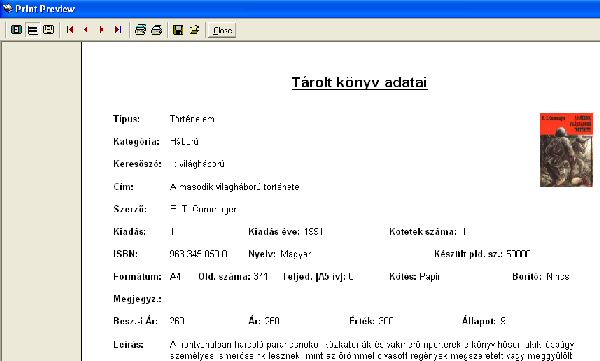 H�zi K�nyvt�r - K�nyv adatok nyomtat�sa