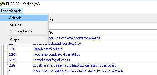 FEOR 08 - Kódjegyzék